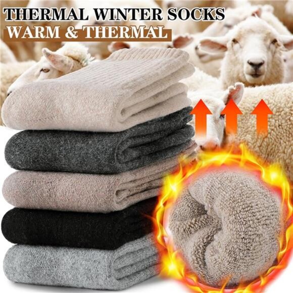 5 Pairs Women Merino Wool Socks Hiking Warm Winter Thick Thermal Crew - Picture 2 of 7